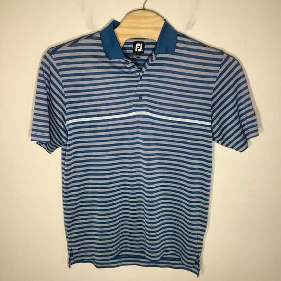 FootJoy FJ Mens Short Sleeve Golf Polo Blue Striped Size Medium - Picture 2 of 6